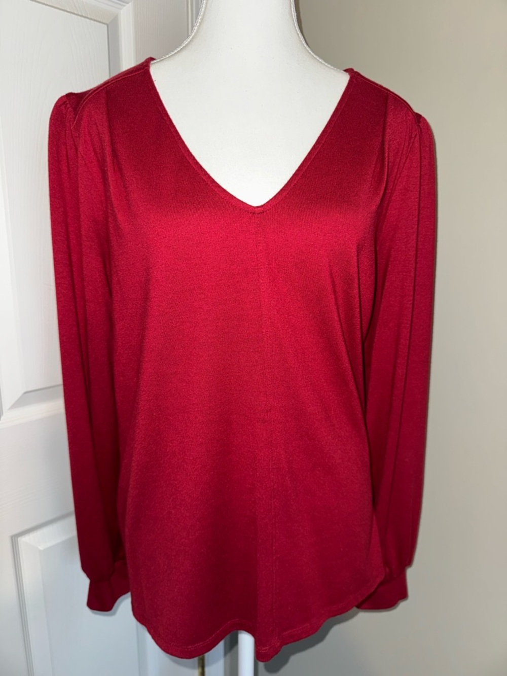 Gibsonlook Women's V-Neck Blouson‎ Long Sleeve Top Red Size L